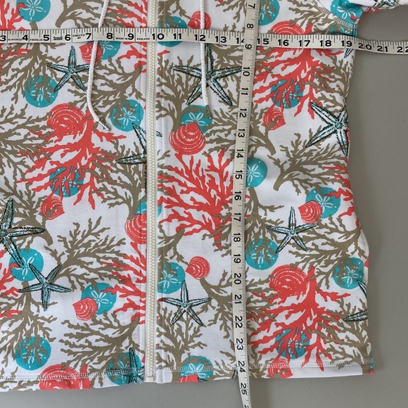 Denim & Co. Beach Coral Print Zip Front Short Sleeve Hoodie - Picture 8 of 10